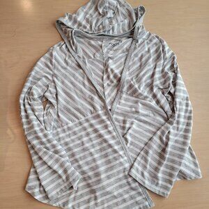 Sonoma Gray & White Striped Hooded Cardigan Large